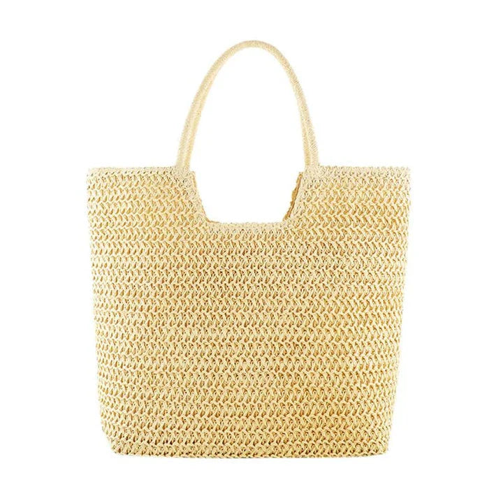 Handmade straw woven shoulder bag in beige, a stylish and versatile summer accessory