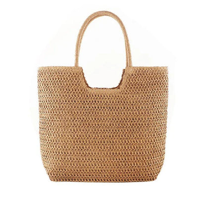 Handmade straw woven shoulder bag in beige, a stylish and versatile summer accessory