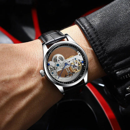 Automatic Hollow Mechanical Watch in various colour options, featuring a self-winding mechanism and premium leather strap