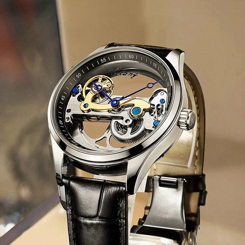 Automatic Hollow Mechanical Watch in various colour options, featuring a self-winding mechanism and premium leather strap