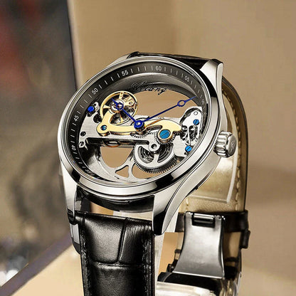 Automatic Hollow Mechanical Watch in various colour options, featuring a self-winding mechanism and premium leather strap