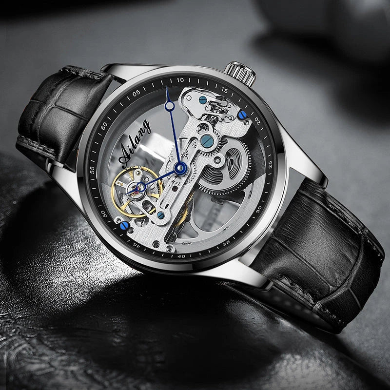 Automatic Hollow Mechanical Watch in various colour options, featuring a self-winding mechanism and premium leather strap