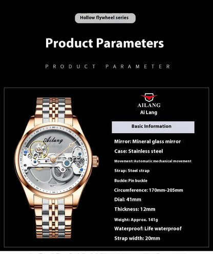 Automatic Hollow Mechanical Watch in various colour options, featuring a self-winding mechanism and premium leather strap