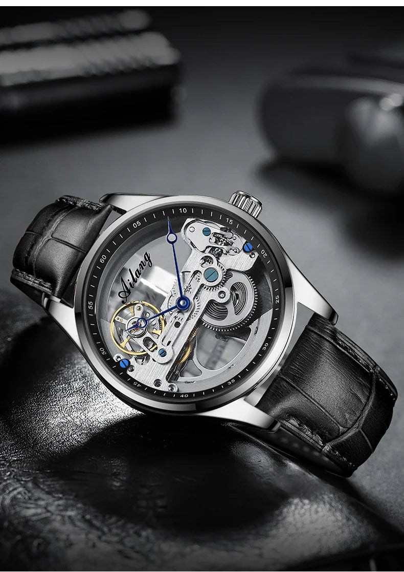 Automatic Hollow Mechanical Watch in various colour options, featuring a self-winding mechanism and premium leather strap