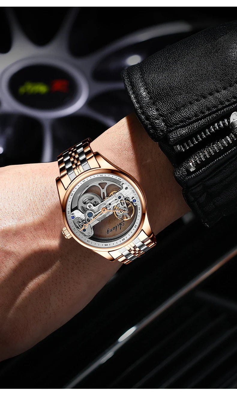 Automatic Hollow Mechanical Watch in various colour options, featuring a self-winding mechanism and premium leather strap