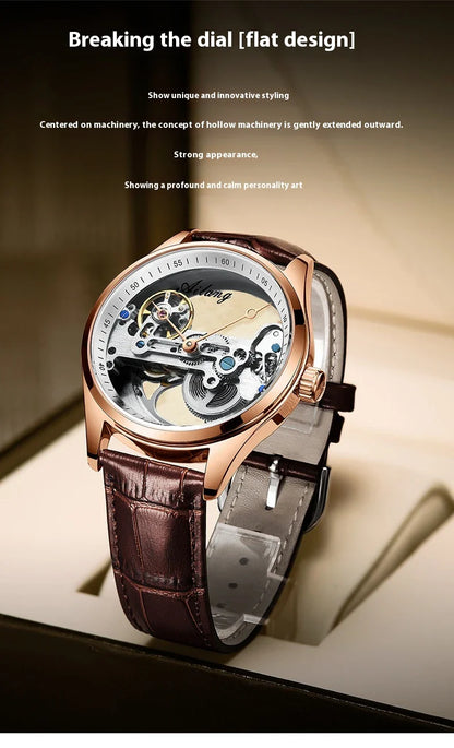 Automatic Hollow Mechanical Watch in various colour options, featuring a self-winding mechanism and premium leather strap