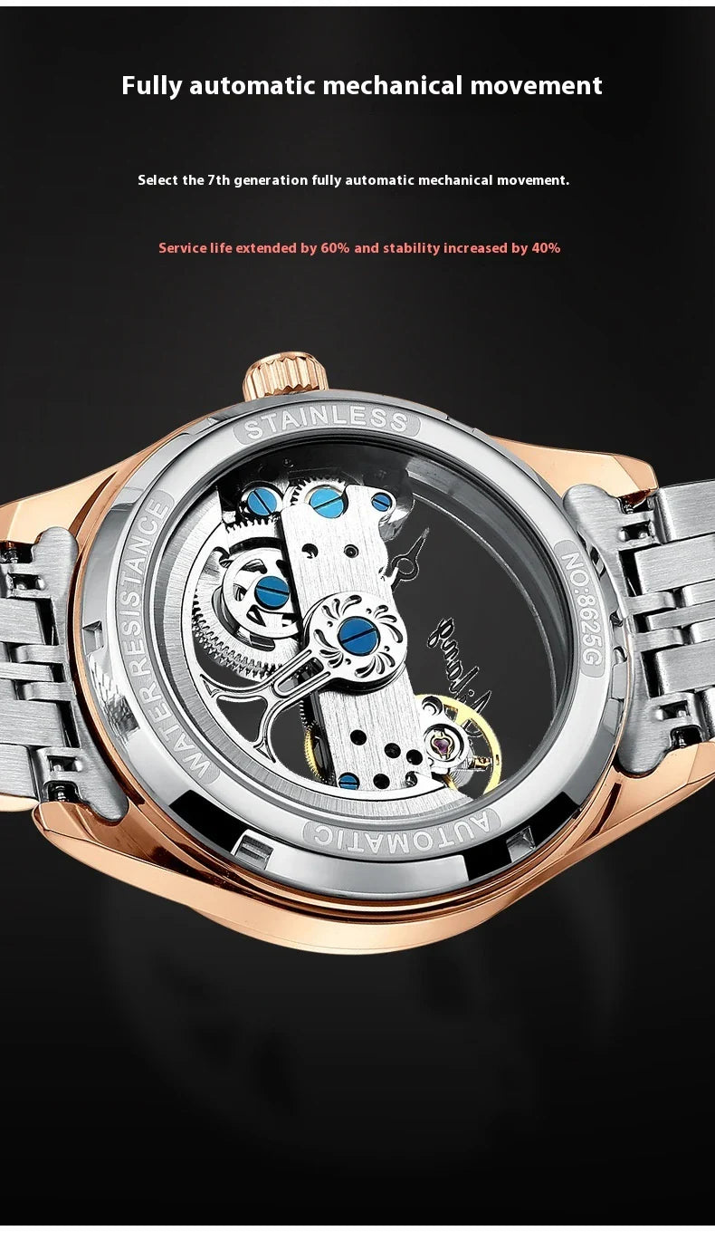 Automatic Hollow Mechanical Watch in various colour options, featuring a self-winding mechanism and premium leather strap