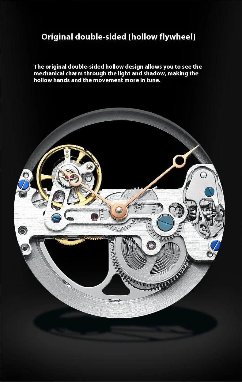 Automatic Hollow Mechanical Watch in various colour options, featuring a self-winding mechanism and premium leather strap