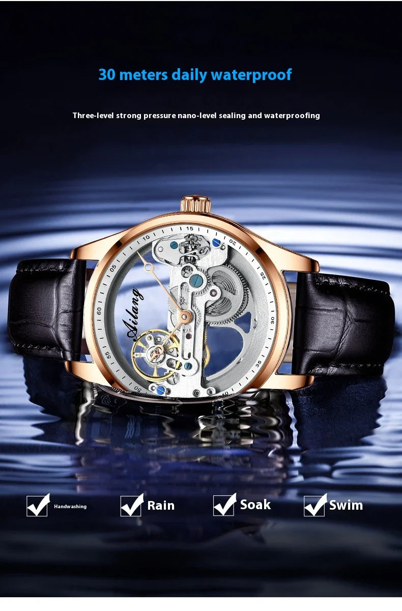 Automatic Hollow Mechanical Watch in various colour options, featuring a self-winding mechanism and premium leather strap