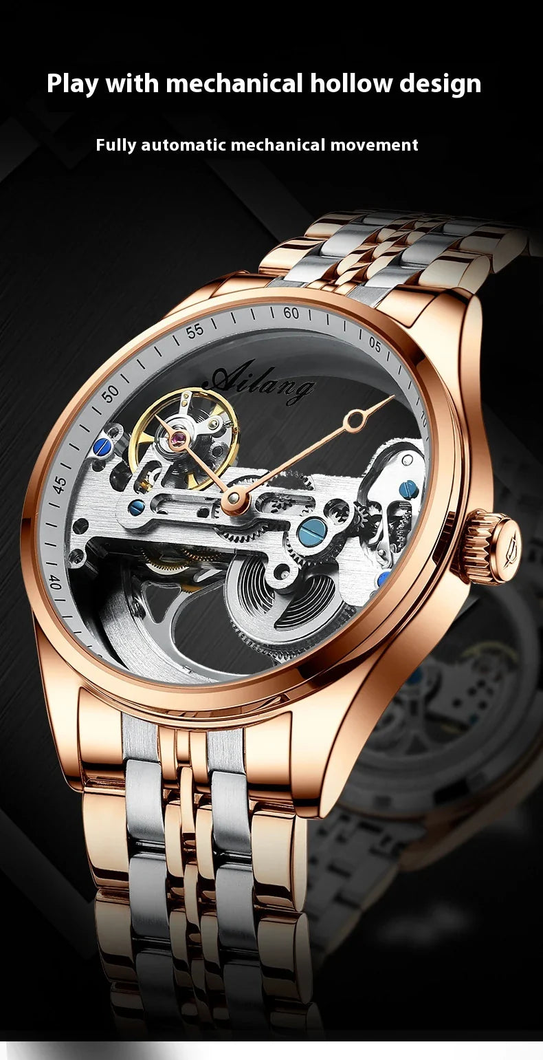 Automatic Hollow Mechanical Watch in various colour options, featuring a self-winding mechanism and premium leather strap