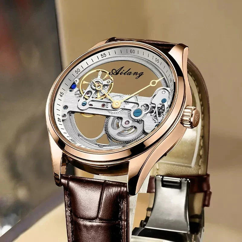 Automatic Hollow Mechanical Watch in various colour options, featuring a self-winding mechanism and premium leather strap