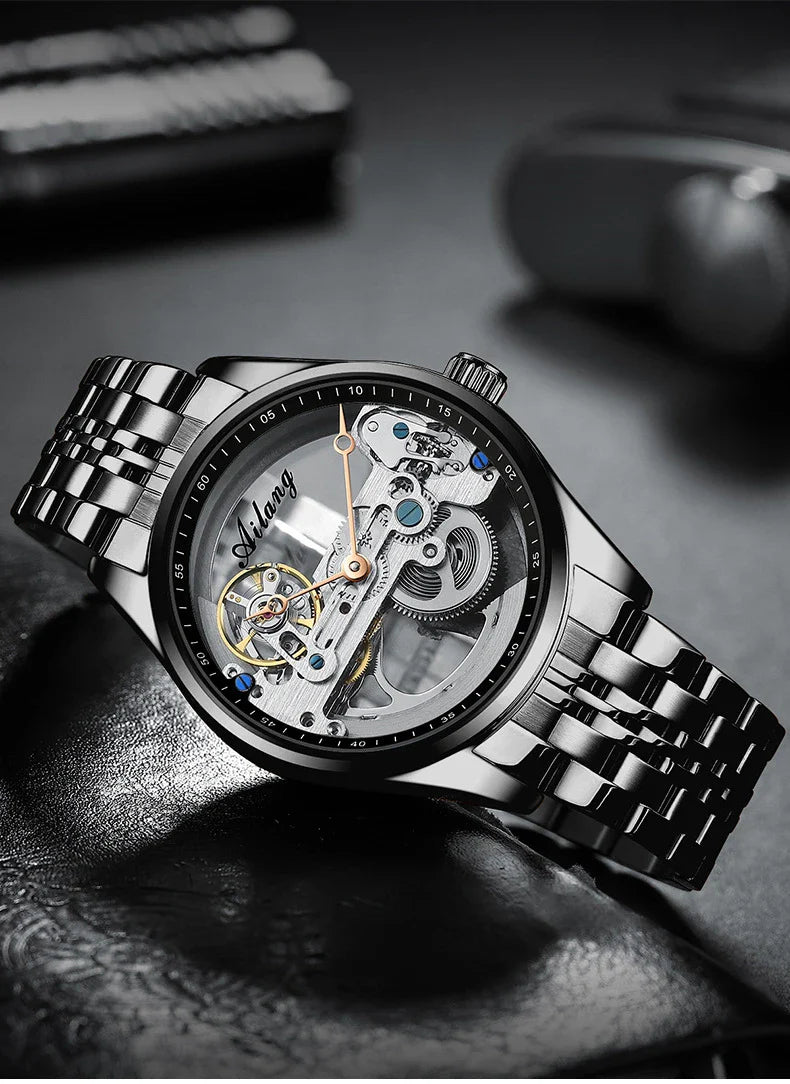 Automatic Hollow Mechanical Watch in various colour options, featuring a self-winding mechanism and premium leather strap