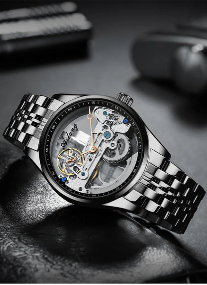 Automatic Hollow Mechanical Watch in various colour options, featuring a self-winding mechanism and premium leather strap