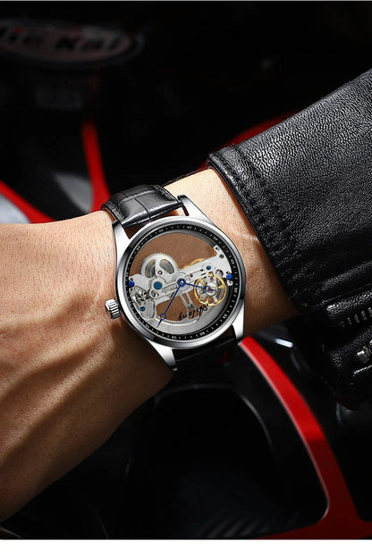 Automatic Hollow Mechanical Watch in various colour options, featuring a self-winding mechanism and premium leather strap