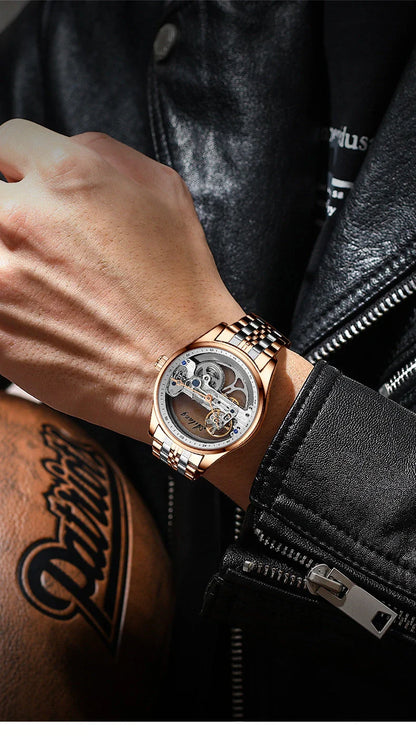 Automatic Hollow Mechanical Watch in various colour options, featuring a self-winding mechanism and premium leather strap