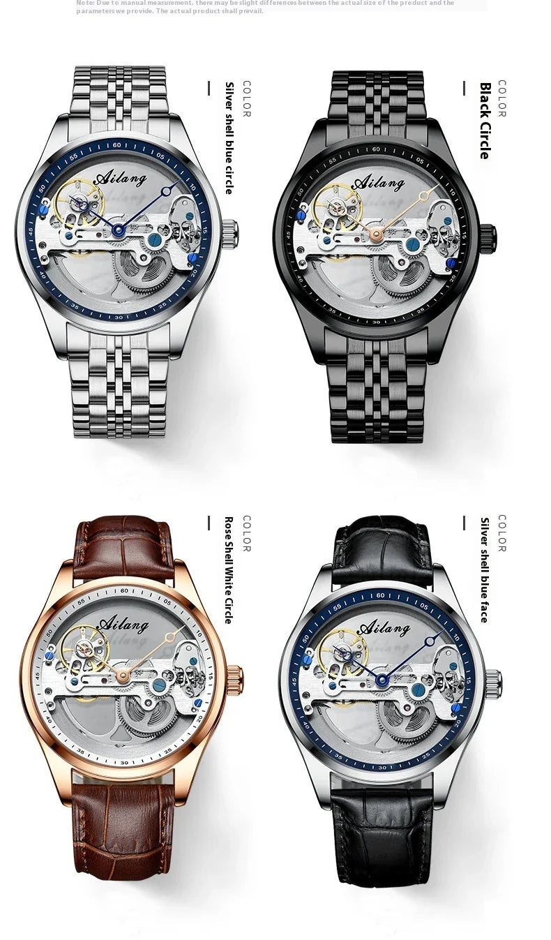 Automatic Hollow Mechanical Watch in various colour options, featuring a self-winding mechanism and premium leather strap