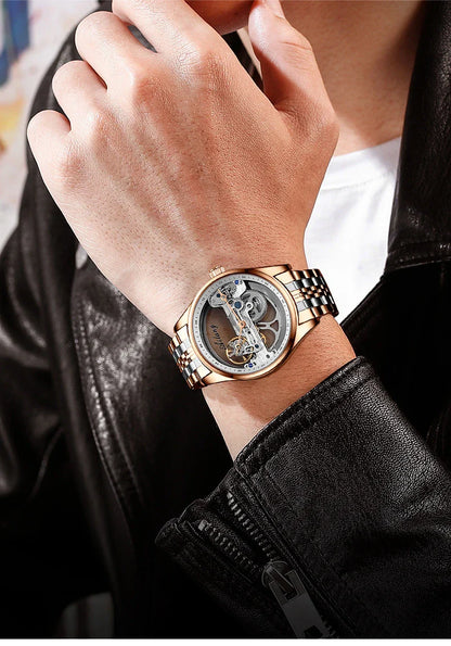 Automatic Hollow Mechanical Watch in various colour options, featuring a self-winding mechanism and premium leather strap