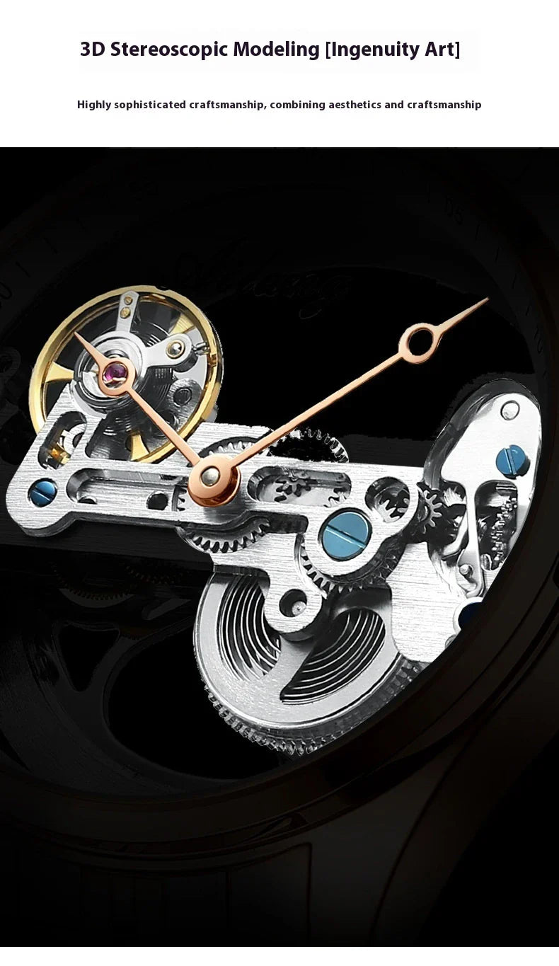 Automatic Hollow Mechanical Watch in various colour options, featuring a self-winding mechanism and premium leather strap