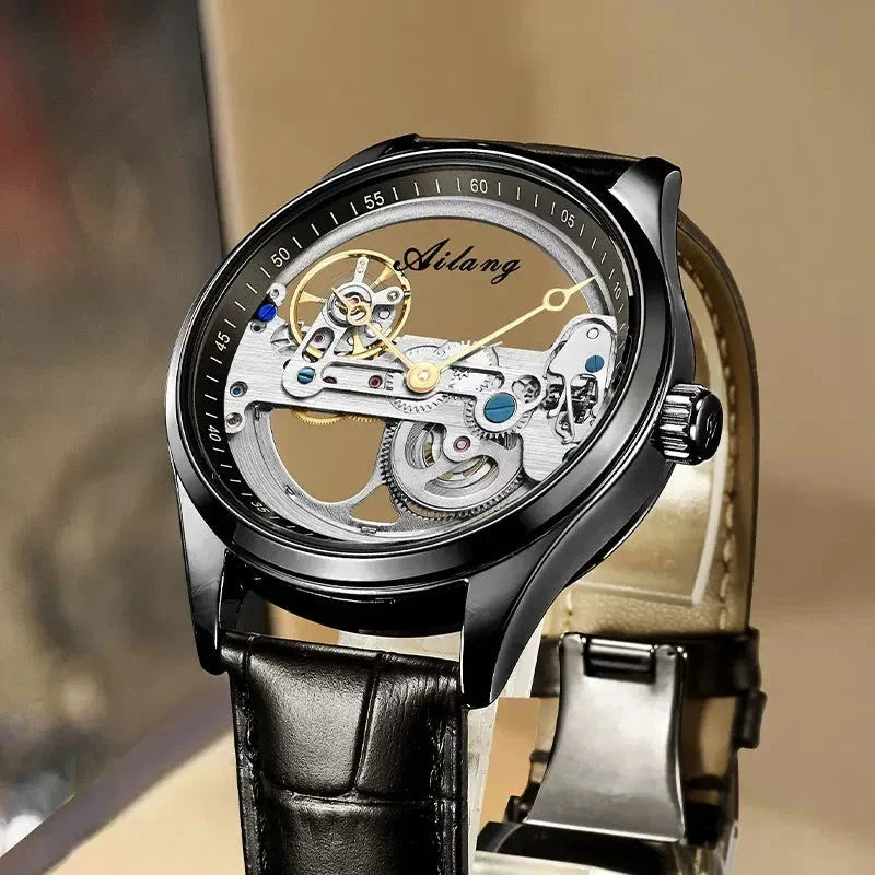 Automatic Hollow Mechanical Watch in various colour options, featuring a self-winding mechanism and premium leather strap