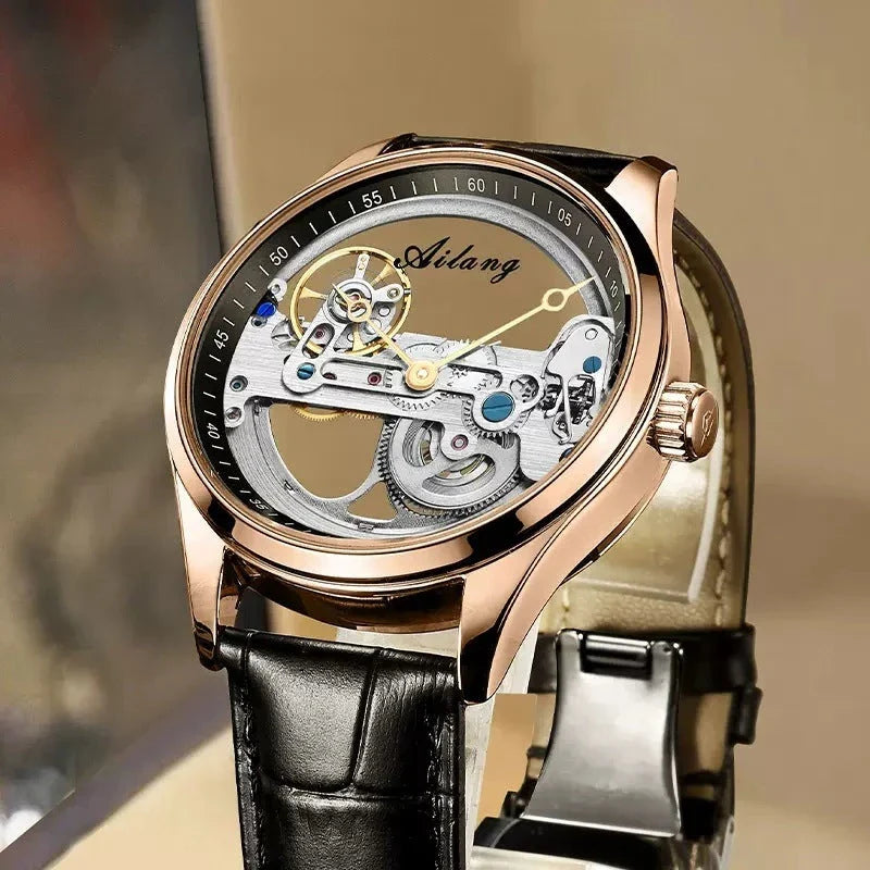 Automatic Hollow Mechanical Watch in various colour options, featuring a self-winding mechanism and premium leather strap