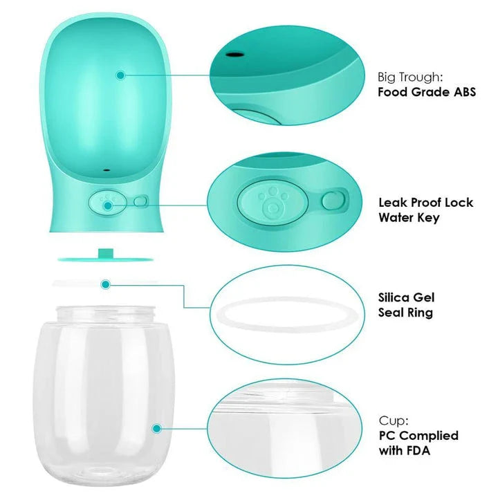 Pets Drinking Bottle with Button Lock in various colours and sizes, perfect for hydrating your furry friends on the go.