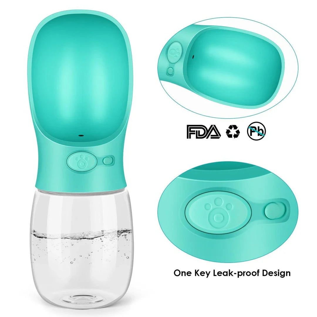 Pets Drinking Bottle with Button Lock in various colours and sizes, perfect for hydrating your furry friends on the go.