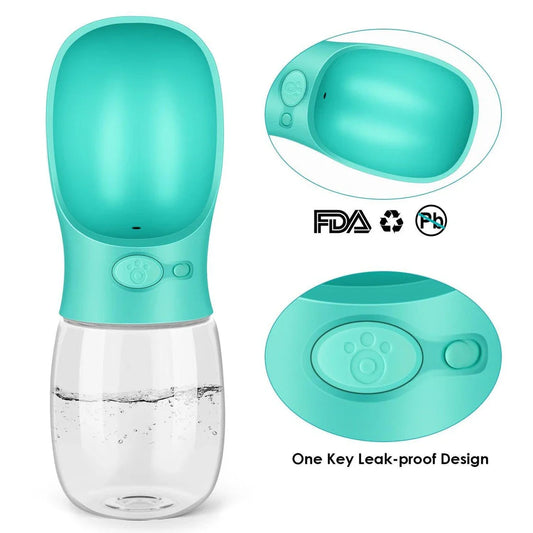 Pets Drinking Bottle with Button Lock in various colours and sizes, perfect for hydrating your furry friends on the go.
