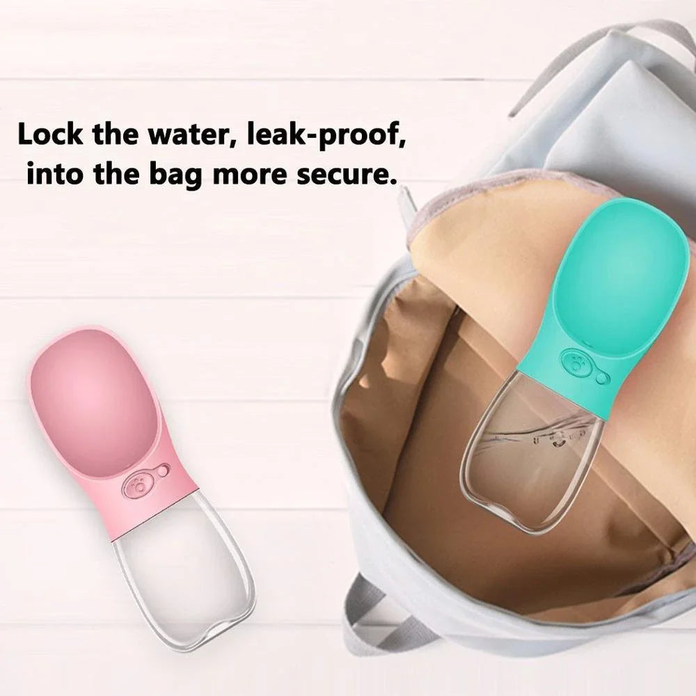 Pets Drinking Bottle with Button Lock in various colours and sizes, perfect for hydrating your furry friends on the go.