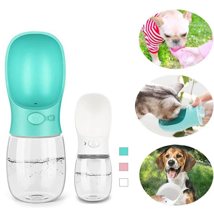 Pets Drinking Bottle with Button Lock in various colours and sizes, perfect for hydrating your furry friends on the go.