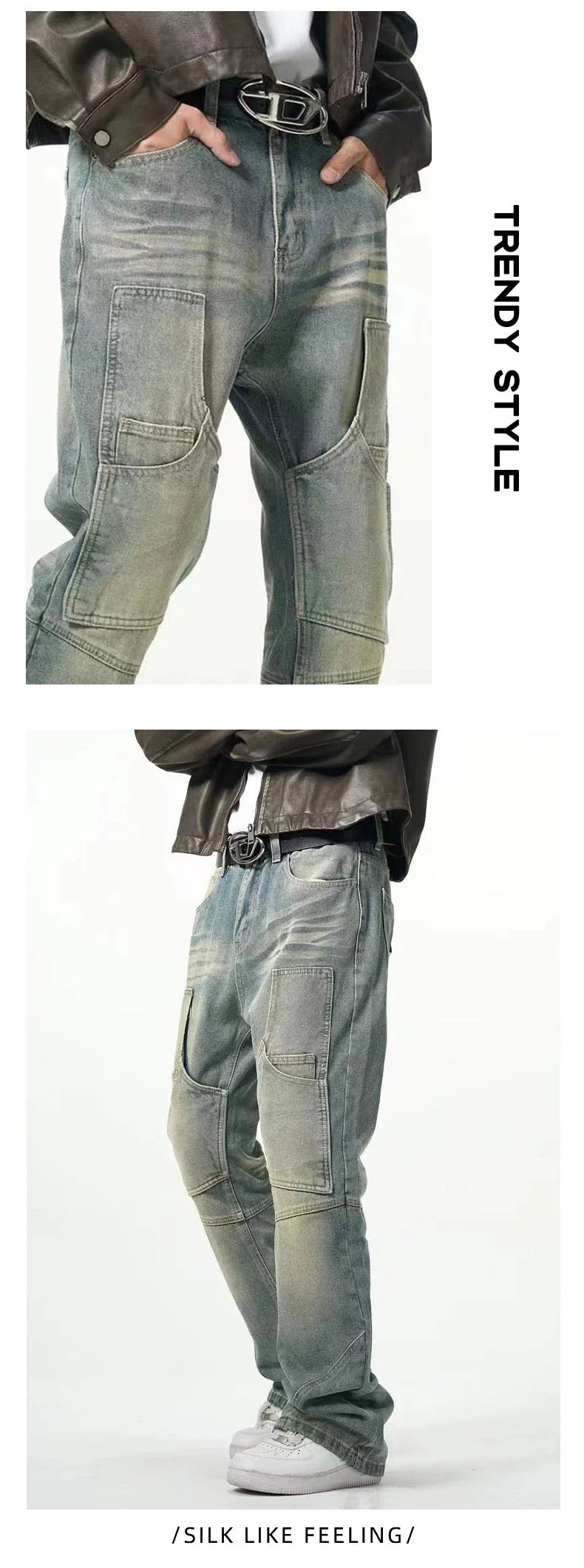 American Street Distressed Loose Straight Casual Jeans in light blue colour