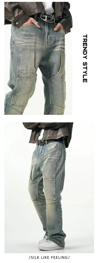 American Street Distressed Loose Straight Casual Jeans in light blue colour