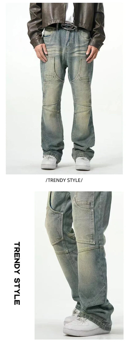 American Street Distressed Loose Straight Casual Jeans in light blue colour