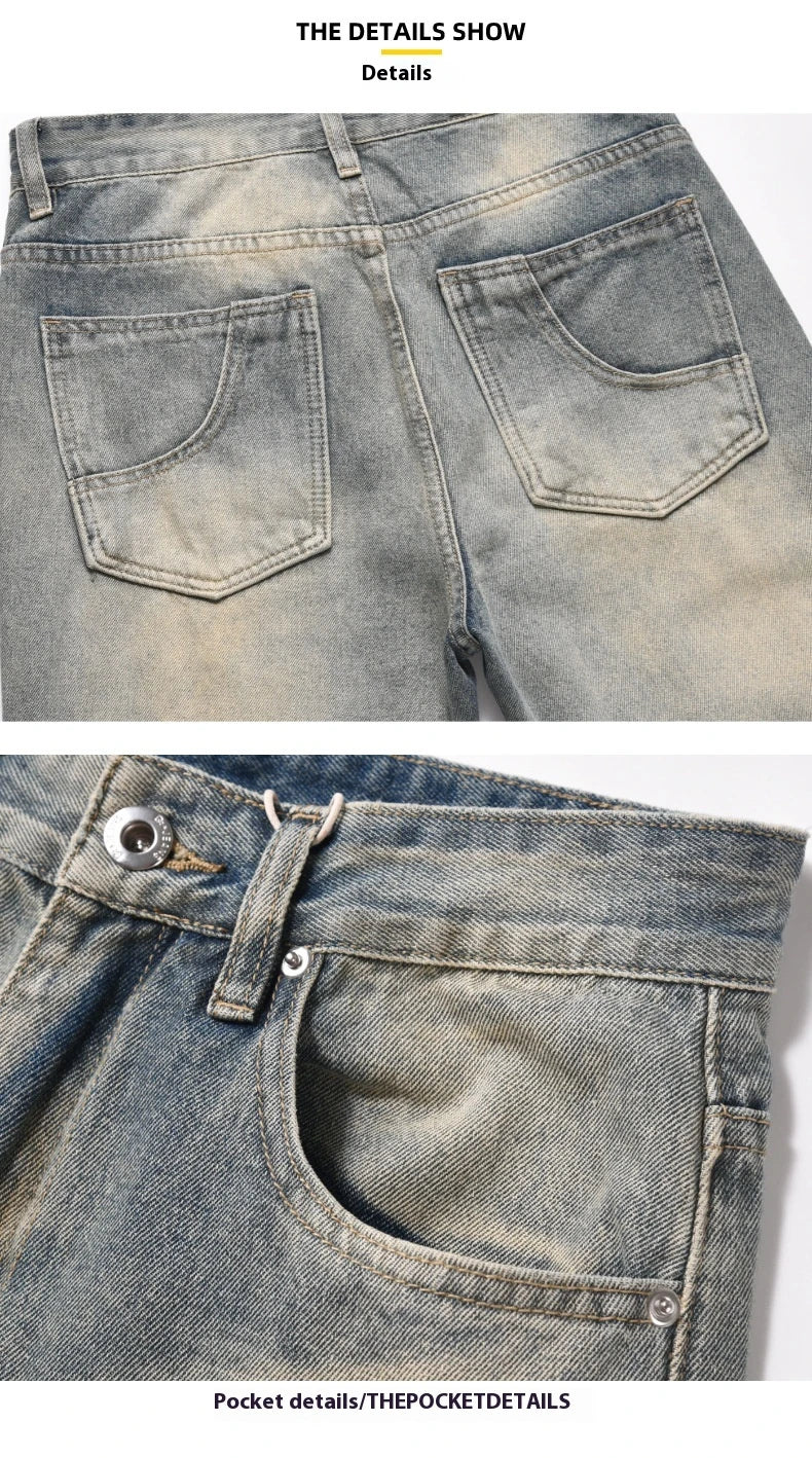 American Street Distressed Loose Straight Casual Jeans in light blue colour
