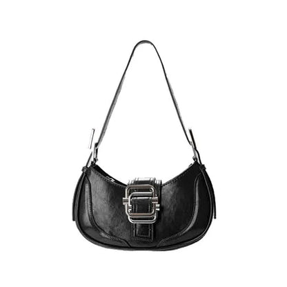 Chic Leather Half Moon Shoulder Hobo Bag in black, a luxurious and versatile accessory for modern women