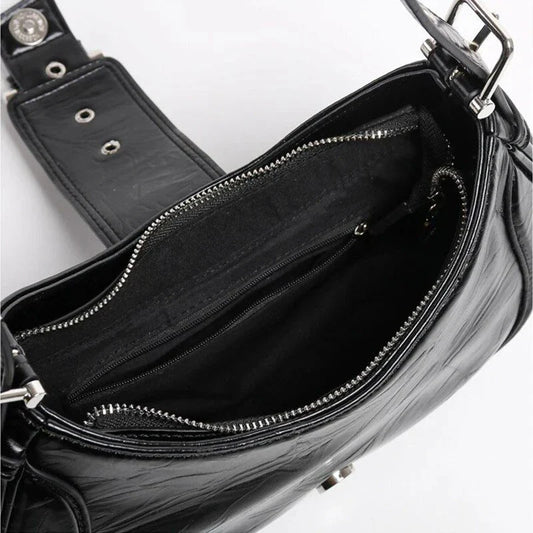 Chic Leather Half Moon Shoulder Hobo Bag in black, a luxurious and versatile accessory for modern women