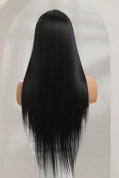 A high-quality 13*2" lace front straight synthetic wig in black, 26" long with 150% density