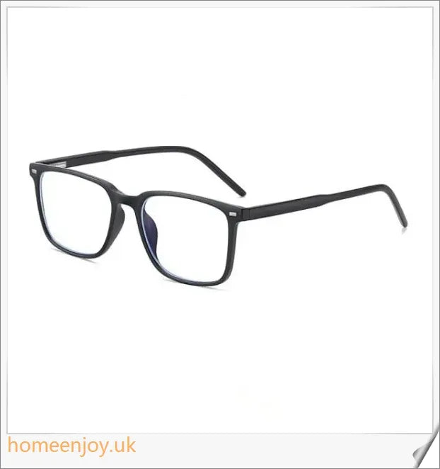 Bluelight reduction glasses with various frame colours including matte black, transparent, and leopard print