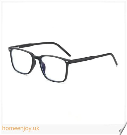 Bluelight reduction glasses with various frame colours including matte black, transparent, and leopard print