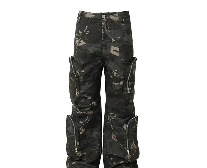 New American Jungle Camouflage Amekaji Multi-Pocket Design Casual Wide-Leg Workwear Trousers
