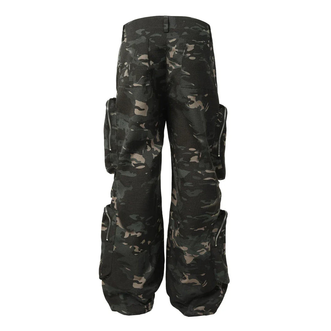 New American Jungle Camouflage Amekaji Multi-Pocket Design Casual Wide-Leg Workwear Trousers