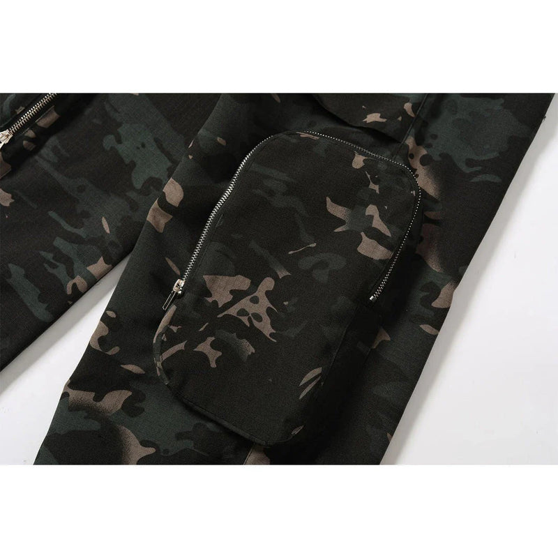 Homeenjoy UK New American Jungle Camouflage Amekaji Multi-Pocket Design Casual Wide-Leg Workwear Trousers