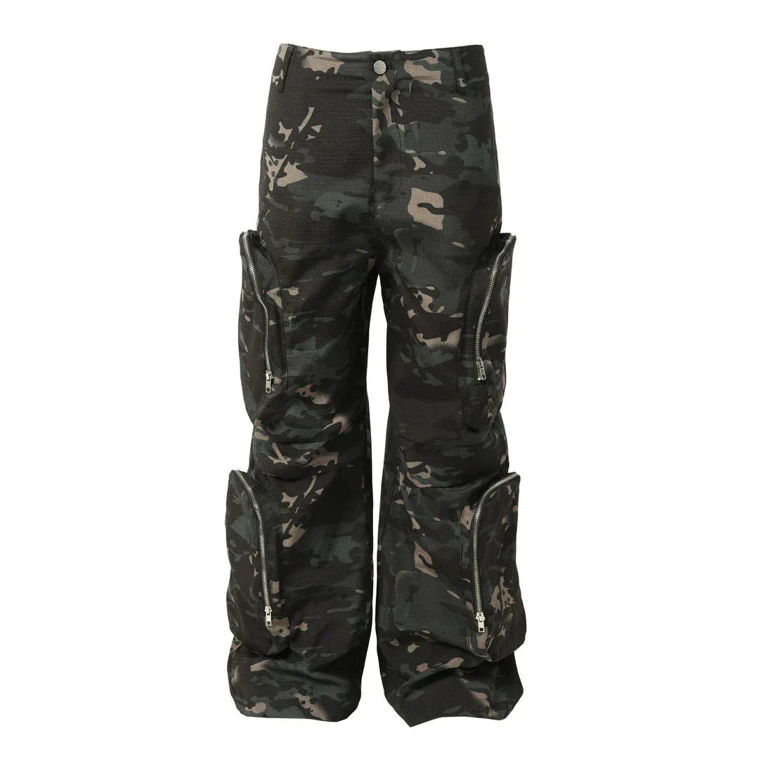 New American Jungle Camouflage Amekaji Multi-Pocket Design Casual Wide-Leg Workwear Trousers