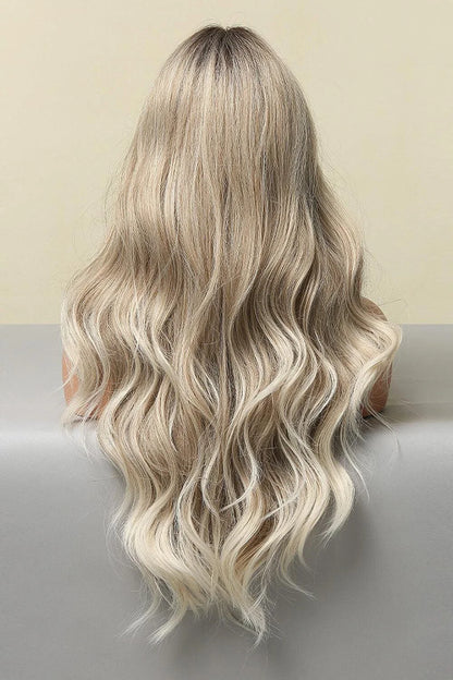 Elegant synthetic long wave wig with a striking silver/gray color and luxurious texture