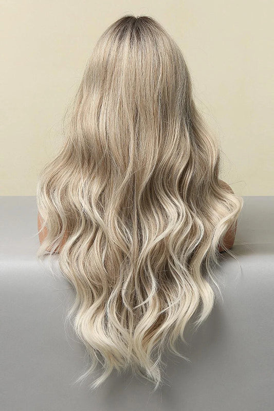 Elegant synthetic long wave wig with a striking silver/gray color and luxurious texture