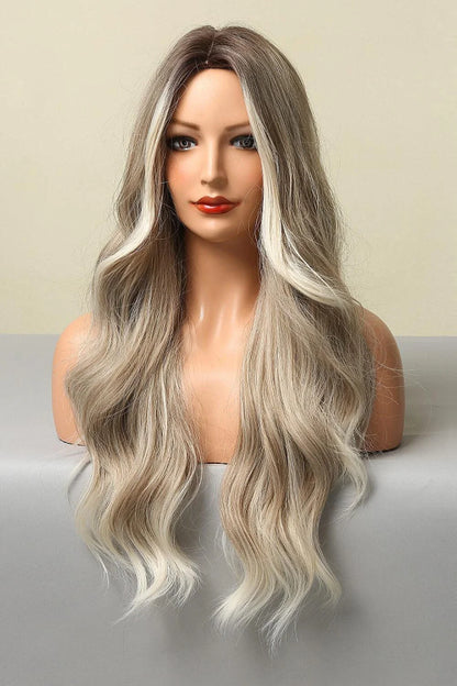 Elegant synthetic long wave wig with a striking silver/gray color and luxurious texture