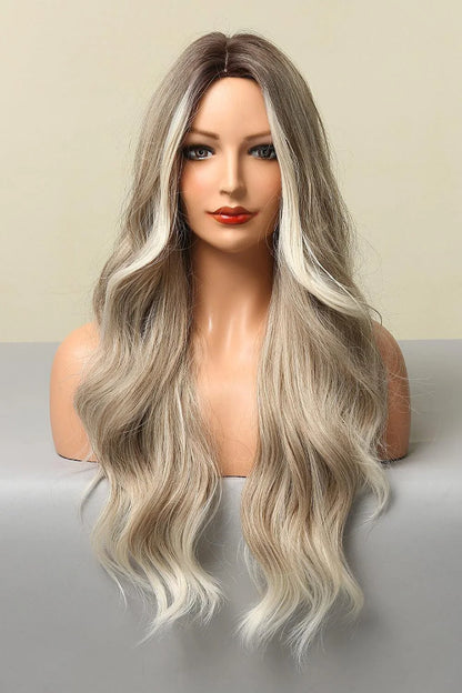 Elegant synthetic long wave wig with a striking silver/gray color and luxurious texture