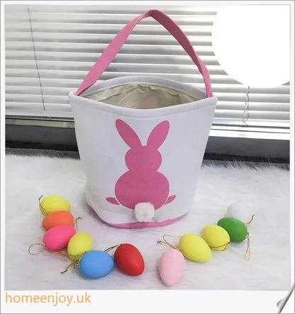 Adorable bunny-themed Easter baskets made of high-quality canvas, perfect for storing toys, sweets, and eggs for children's Easter celebrations.