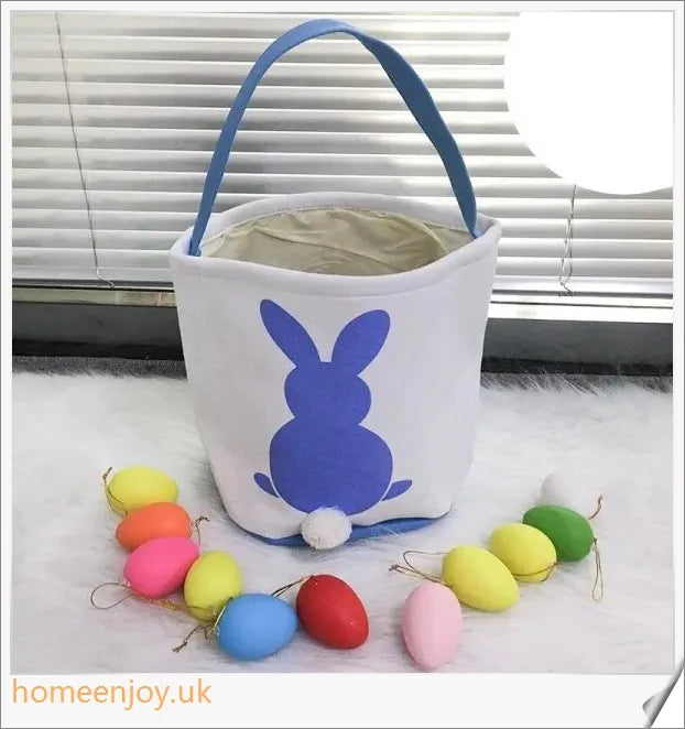 Adorable bunny-themed Easter baskets made of high-quality canvas, perfect for storing toys, sweets, and eggs for children's Easter celebrations.