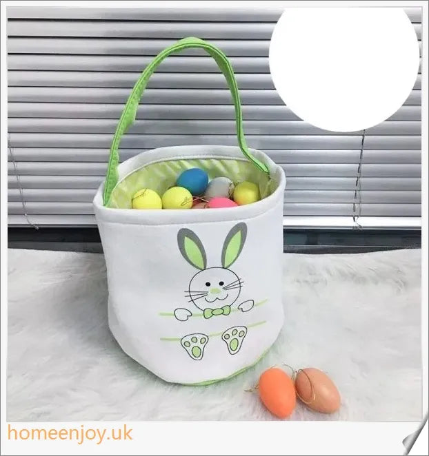 Adorable bunny-themed Easter baskets made of high-quality canvas, perfect for storing toys, sweets, and eggs for children's Easter celebrations.