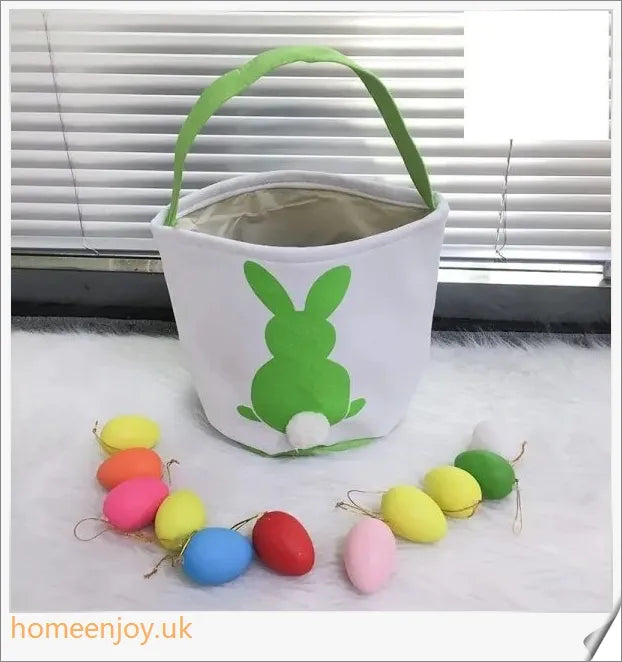 Adorable bunny-themed Easter baskets made of high-quality canvas, perfect for storing toys, sweets, and eggs for children's Easter celebrations.